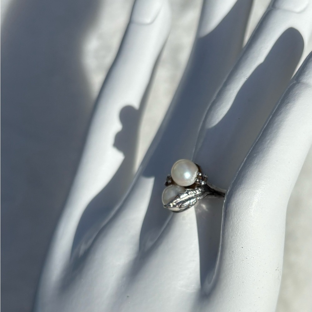 925 Sterling Silver Ring, 2 pearls, 2 citrine side stones,Size 5 - Picture 3 of 8